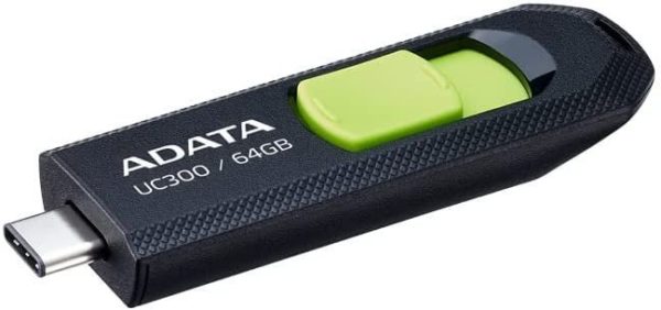 Memoria USB ADATA UC300 - 64GB - USB-C - Negro con Verde - ACHO-UC300-64G-RBK/GN