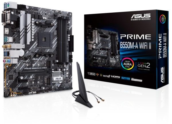 Tarjeta Madre ASUS PRIME B550M-A WIFI II - Socket AM4 - 4x DDR4 - 2133/3200/4866(OC) MHz - HDMI - VGA - DVI-D - USB 2.0/3.2 - Micro ATX - PRIME B550M-A WIFI II