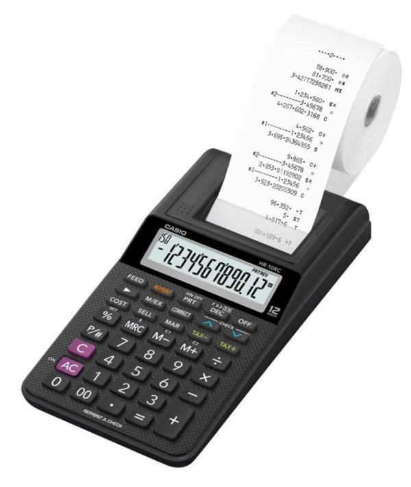 Calculadora CASIO HR-10RC - 12 Dígitos - Impresión en Negro - Rollo de 58 x 60 mm - HR-10RC