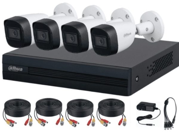 Kit de Vigilancia Dahua DH-KIT/XVR1B04-I/4-HFW1200CMN-A-0280B-S5 - DVR - 4 Canales - 4 Cámaras - Bala - 2MP - 4 rollos de cable siamés - Fuente de poder - Pulpo para 4 cámaras - DH-KIT/XVR1B04-I/4-HFW1200CMN-A-