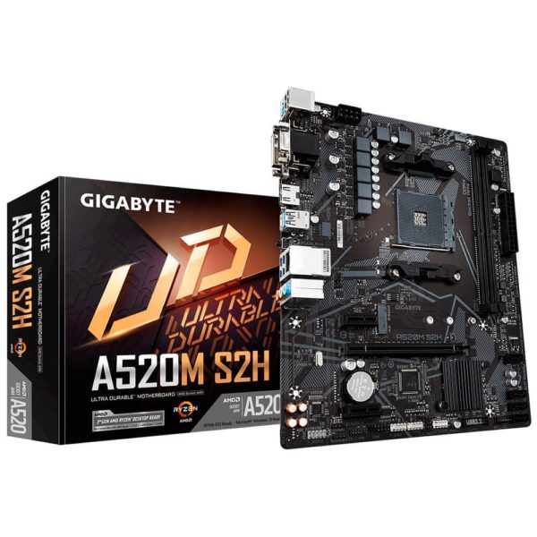 Tarjeta Madre Gigabyte A520M S2H - Socket AM4 - 2xDDR4 - 2133/3200/5000(O.C.) MHz - HDMI - VGA - DVI-D - M.2 - USB 2.0/3.2 - Micro ATX - A520M S2H