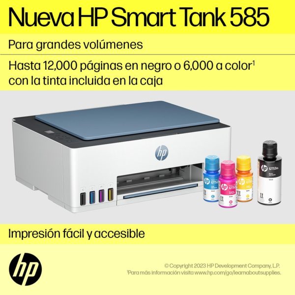 Multifuncional HP Smart Tank 585 - 12ppm Negro - 5ppm Color - Tinta Continua - USB - Wi-Fi - 1F3Y4A - Imagen 6