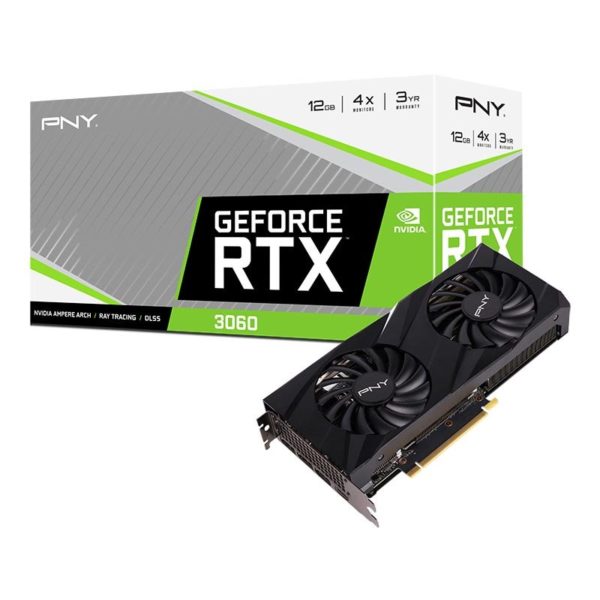 Tarjeta de Video PNY GeForce RTX 3060 12GB VERTO Dual Fan - 12GB - 192-bit - PCI-E 4.0 - GDDR6 - HDMI - DisplayPort - VCG306012DFBPB1