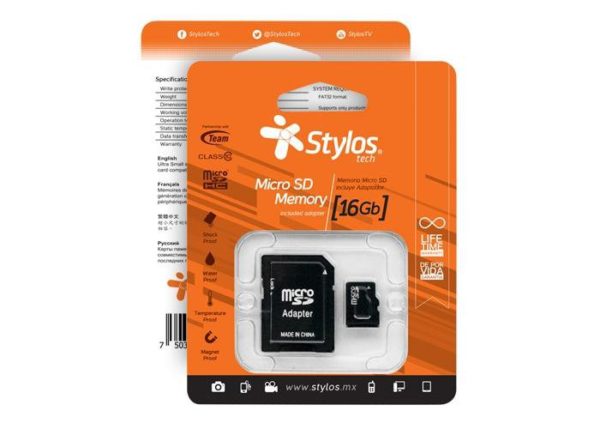 Memoria MicroSDHC Stylos - 16GB - Clase 10 - C/Adaptador - STMS161B