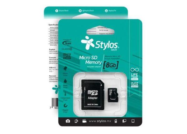 Memoria MicroSDHC Stylos STMSD81B - 8GB - Clase 4 - C/Adaptador - STMSD81B