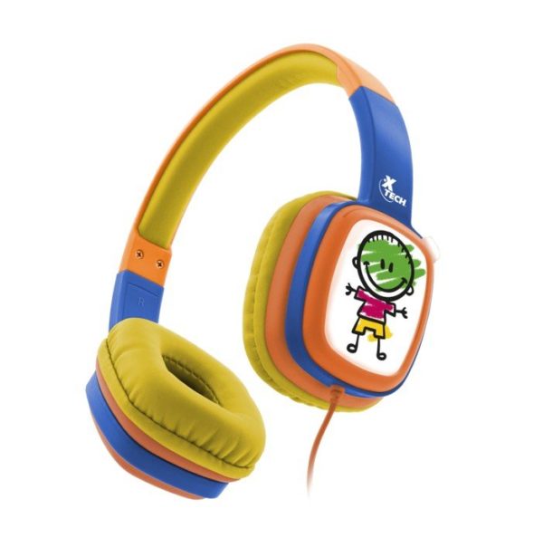 Audífonos Xtech XTH-350OR - Alámbrico - Para Niños - Amarillo, Naranja y Azul - XTH-350OR