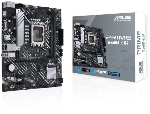 Tarjeta Madre ASUS PRIME B660M-K D4 - Socket 1700 - 2xDDR4 - 2133/3200/5333(OC)MHz - HDMI - VGA - USB 2.0/3.2 - Micro ATX - PRIME B660M-K D4
