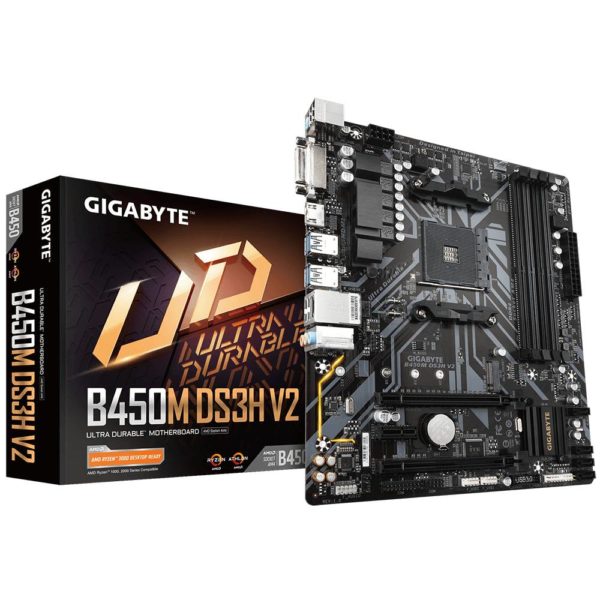 Tarjeta Madre Gigabyte B450M Ds3H V2 Socket Am4 4Xddr4 2133/2933/3600(O.C.) Mhz Hdmi Dvi D Usb 2.0/3.1 Micro Atx - B450M DS3H V2